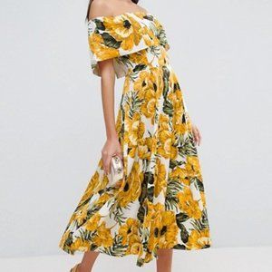 ASOS Bardot Golden Floral Midi Dress Size 2